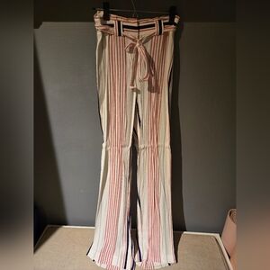 Express High Waisted Striped Wide-Leg Pants with Tie Waist - 2 LONG